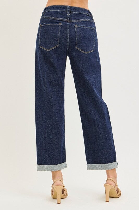RISEN High Rise Slouchy Boyfriend Cropped Cuffed Hem Jeans