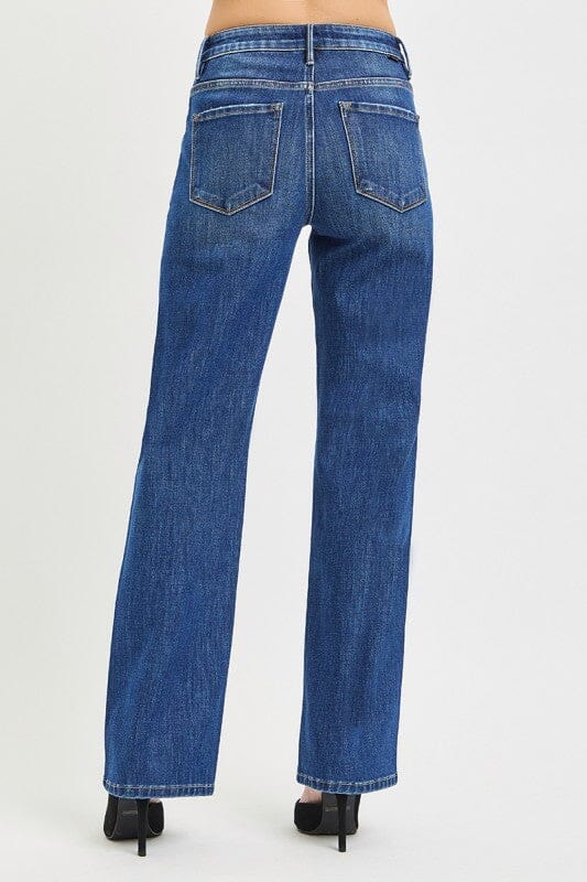 RISEN Dark Wash Tummy Control 4-way Stretch High Rise Straight Leg Jeans