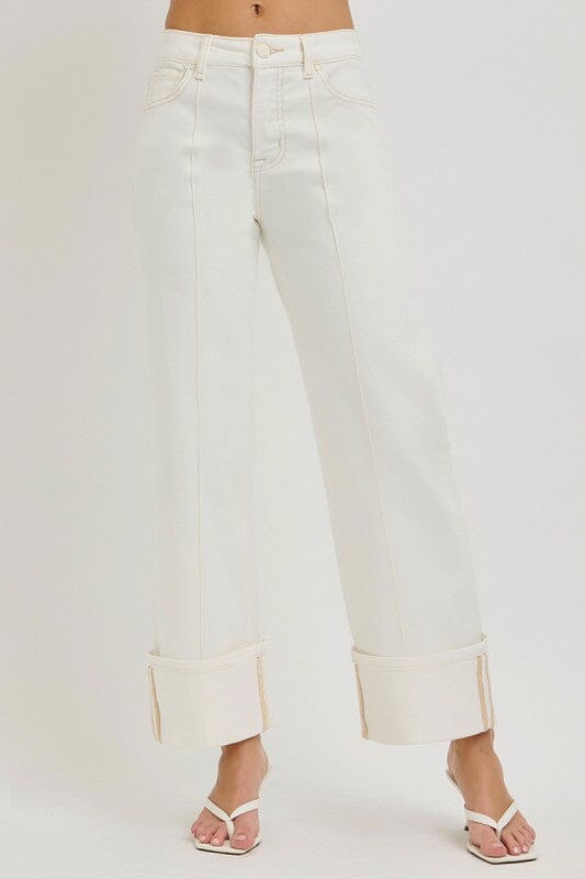RISEN Tummy Control High Rise Wide Leg Cuffed Jeans