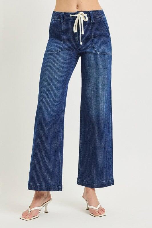 RISEN Dark Slouchy Drawstring Wide Leg Jeans