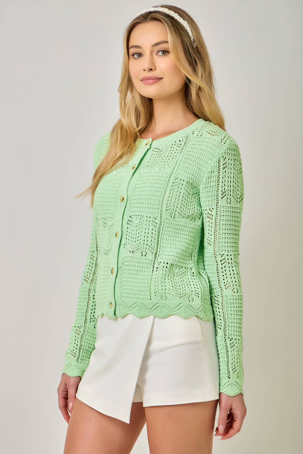 71163 Spring Pointelle Cardigan: Pistachio / Large