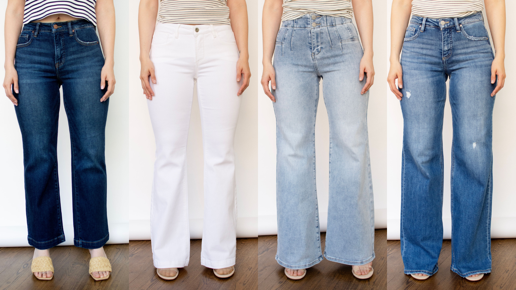 Cover Photo of Jeans in Dark, Medium, Light, and White Washed.