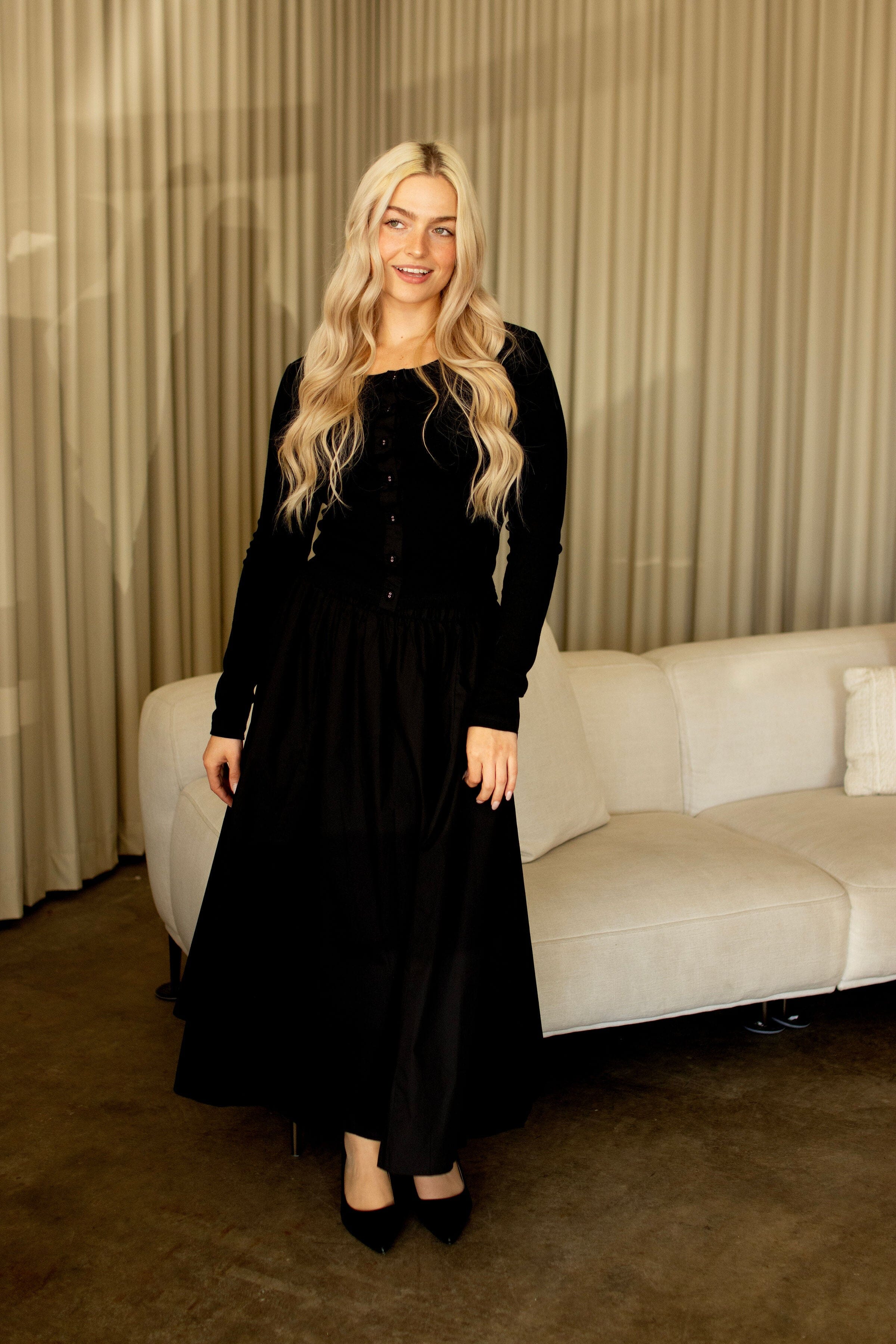 Black Flare Midi Skirt