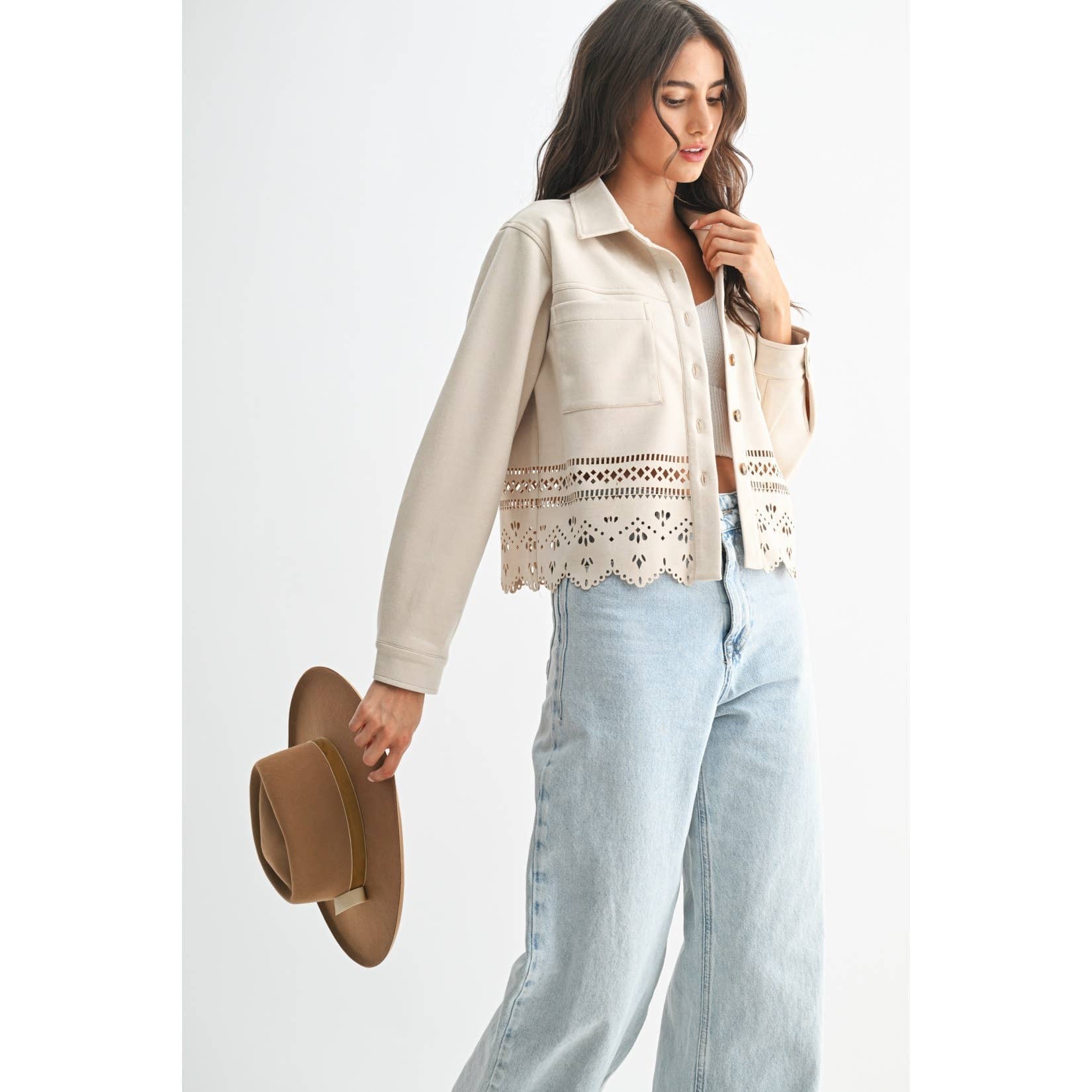 LASERCUT DETAILING JACKET: STONE / S-M-L(3-2-1)