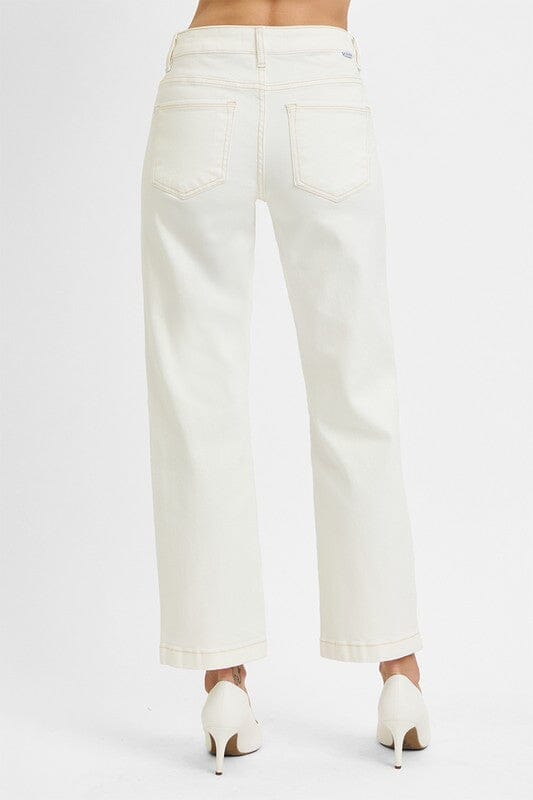 RISEN Cream Tummy Control Mid Rise Ankle Straight Jeans