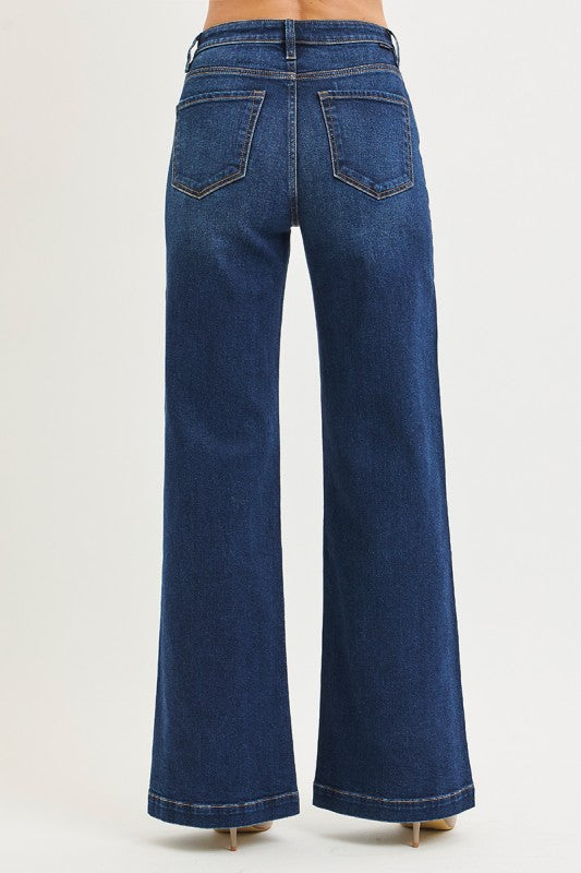 RISEN High Rise Dark Wash Wide Leg Jeans | Stella & Grace Boutique .