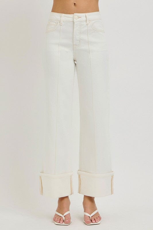 RISEN Tummy Control High Rise Wide Leg Cuffed Jeans