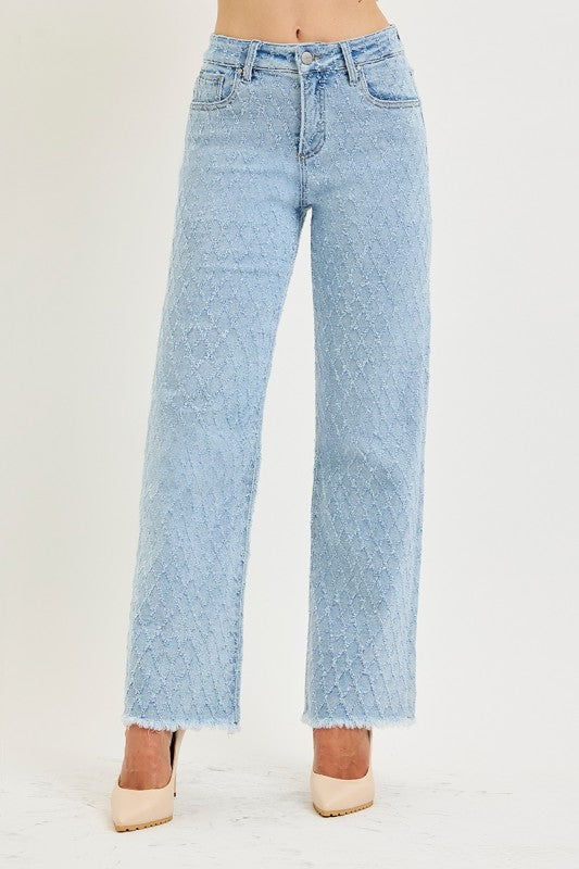 RISEN Tummy Control High Rise Ankle Straight Textured Jeans | Stella & Grace Boutique .