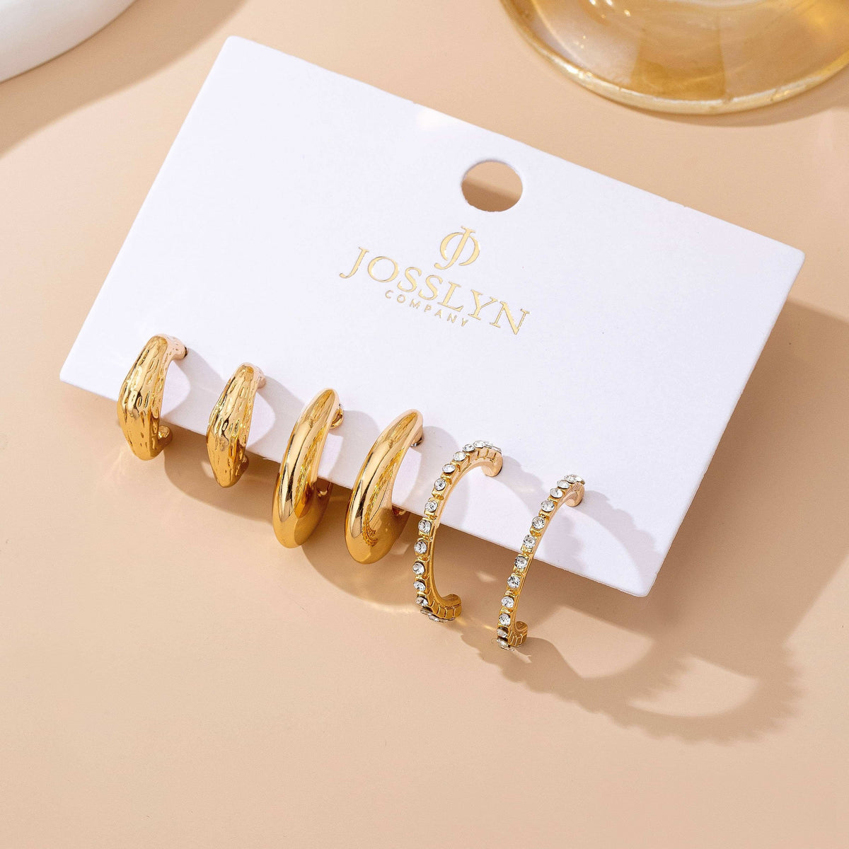 Tapered Rhinestone Huggie Hoop Trio Earring | 80E61671: GOLD