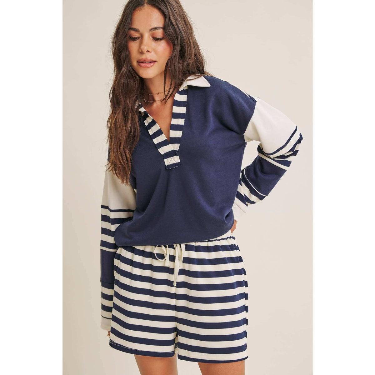 Coastal Stripe French Terry Lounge Shorts - Ultra-Soft Relaxed Fit