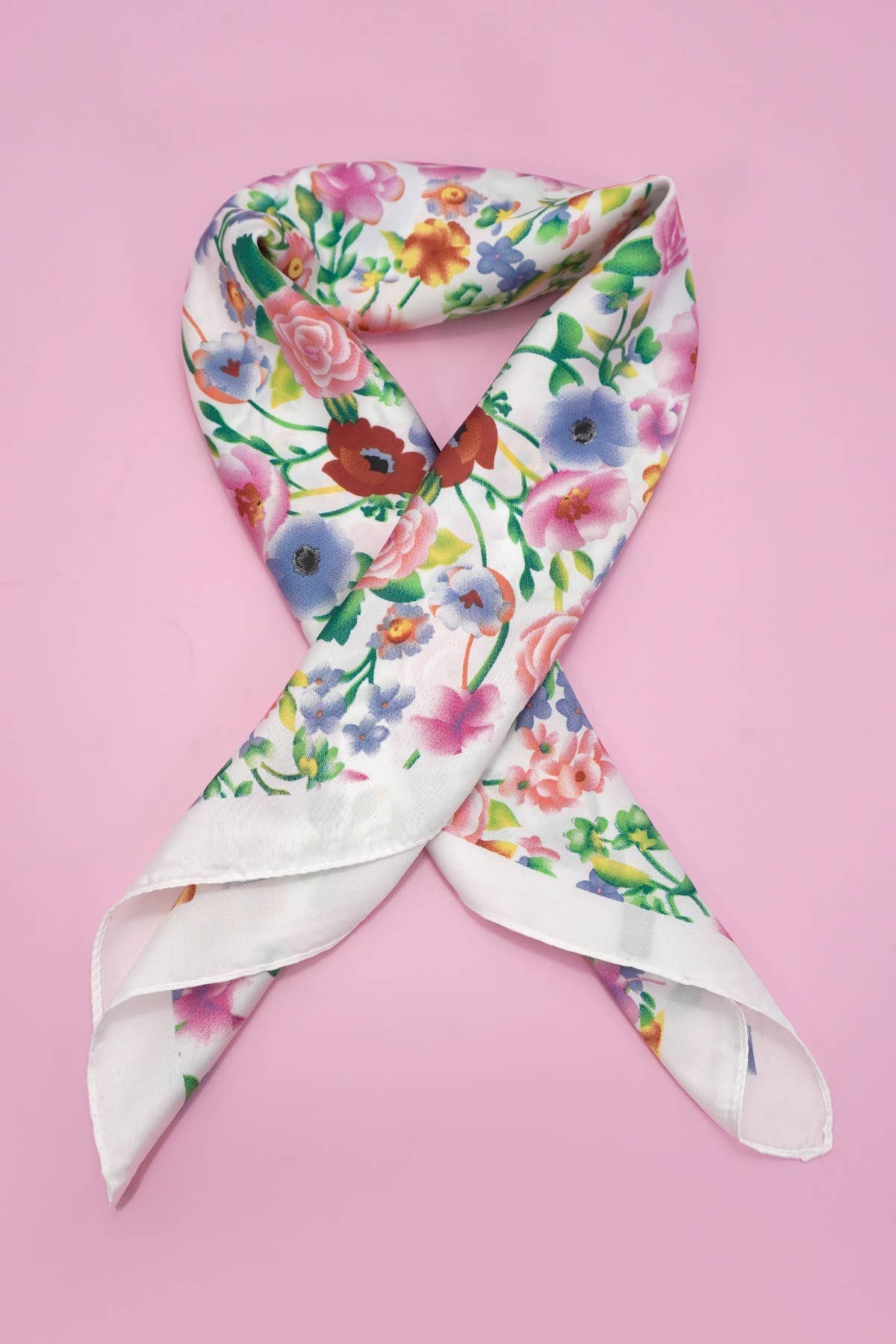 Stella Floral Square Bandana Scarf – Versatile 27" Satin-Feel Wrap