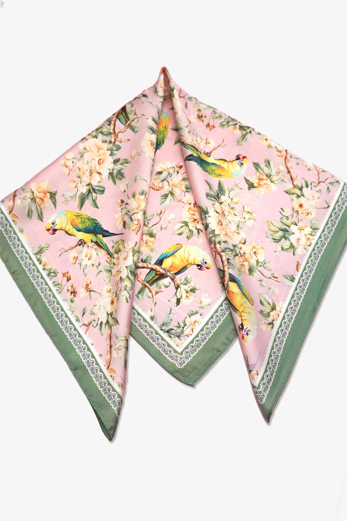 Vintage Floral Bird Print Silky Bandana Scarf
