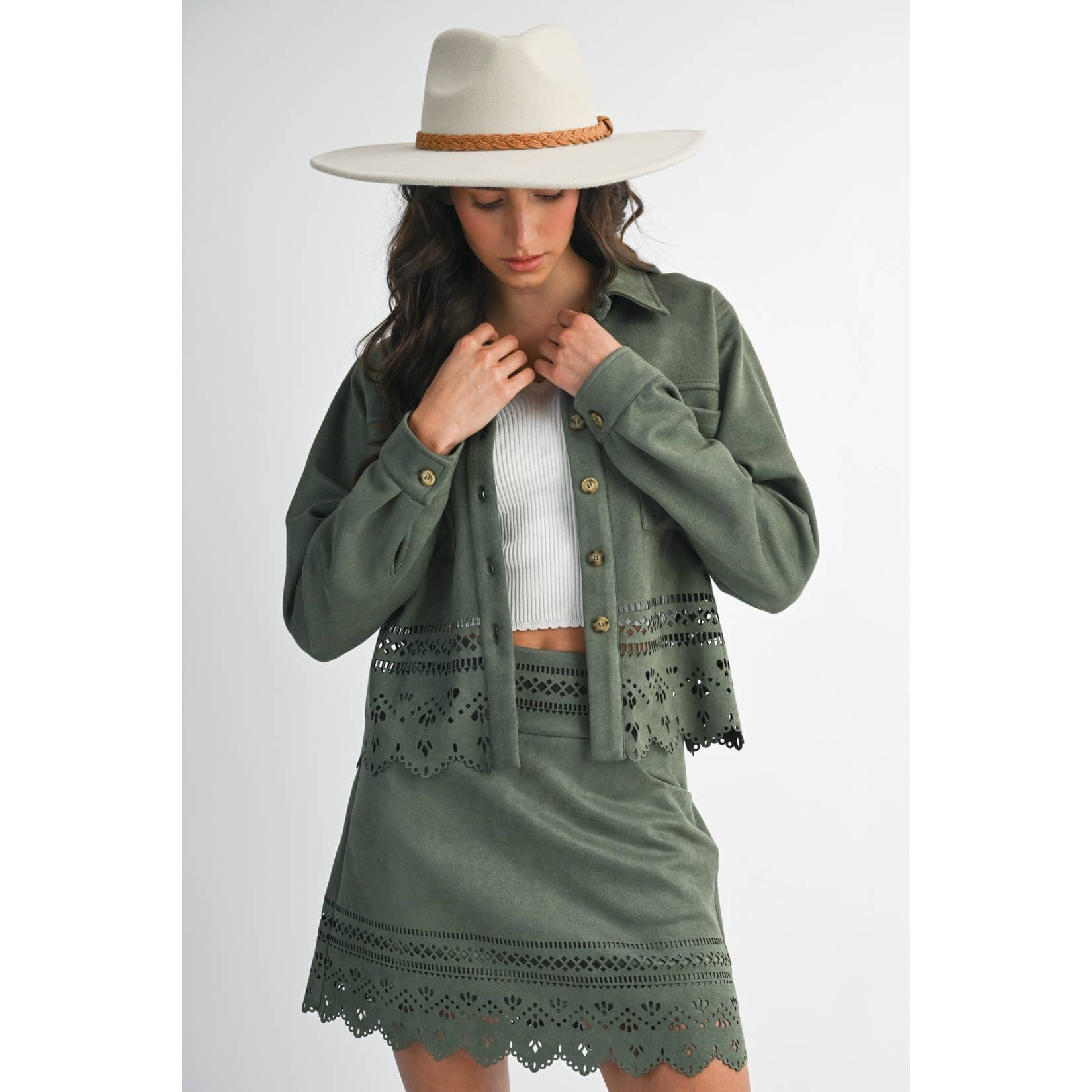LASERCUT DETAILING JACKET: OLIVE / S-M-L(3-2-1)