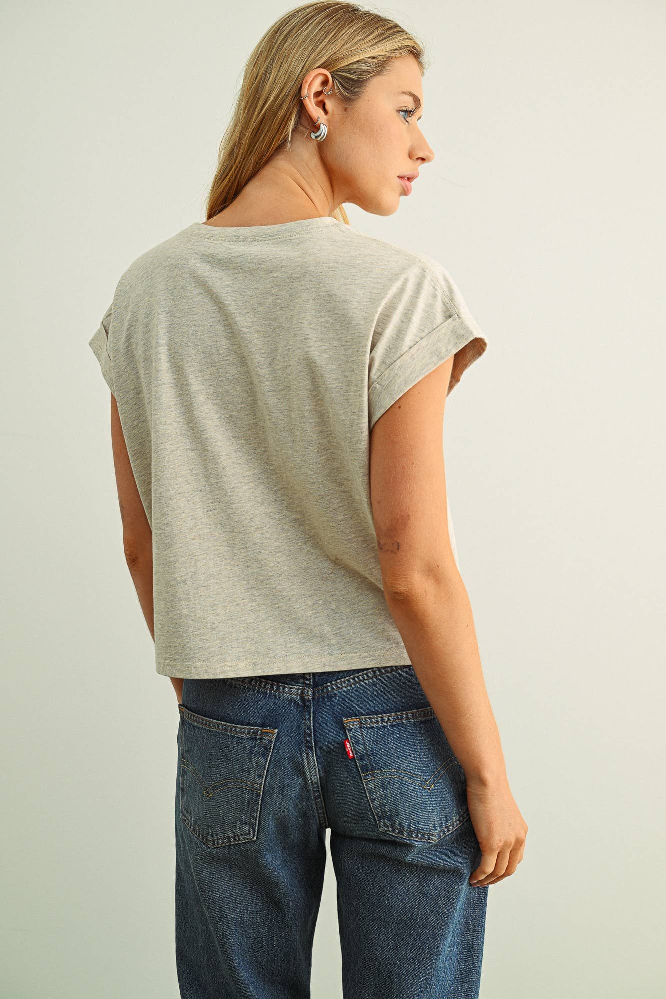 Melange Tan Cropped Cotton Top
