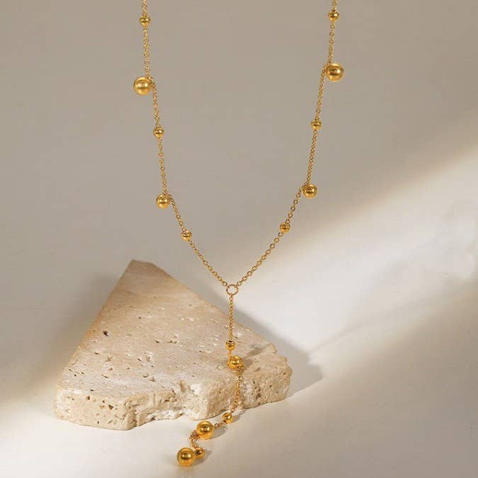 18K Stainless Steel Ball 'Y' Necklace