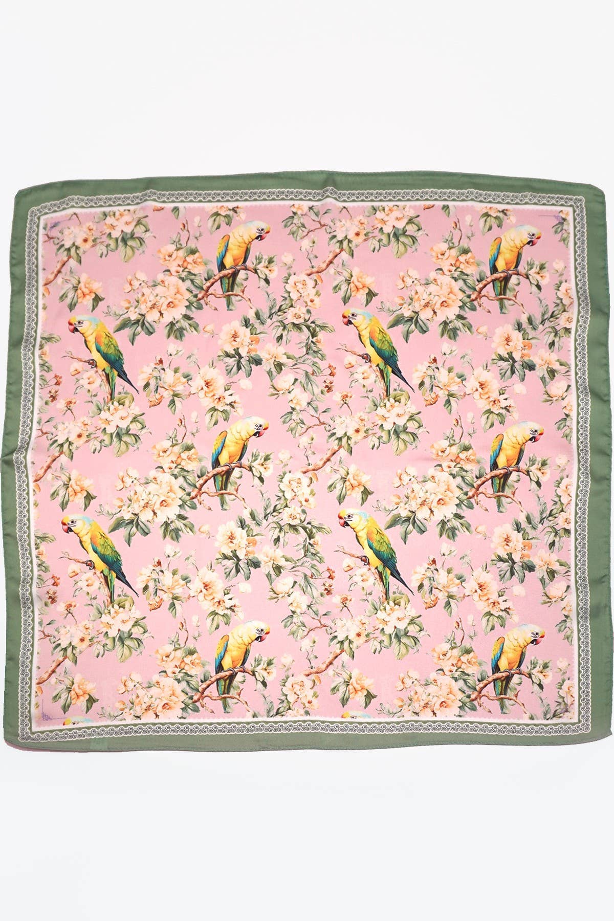 Vintage Floral Bird Print Silky Bandana Scarf