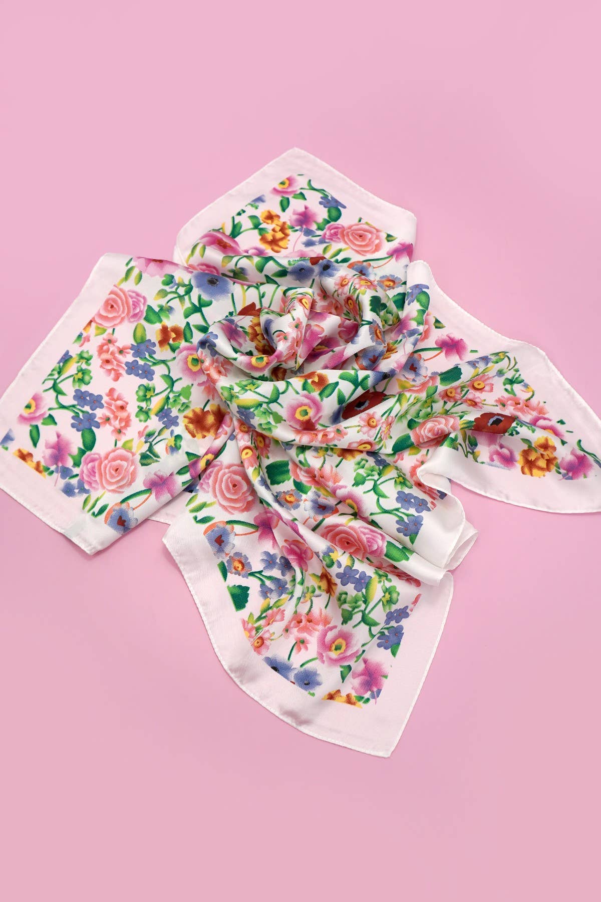 Stella Floral Square Bandana Scarf – Versatile 27" Satin-Feel Wrap