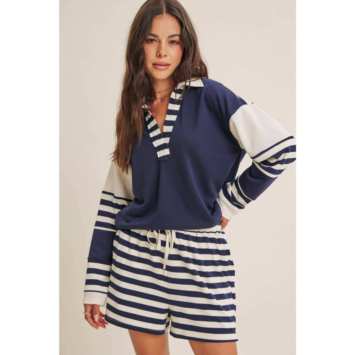 Coastal Stripe French Terry Lounge Shorts - Ultra-Soft Relaxed Fit
