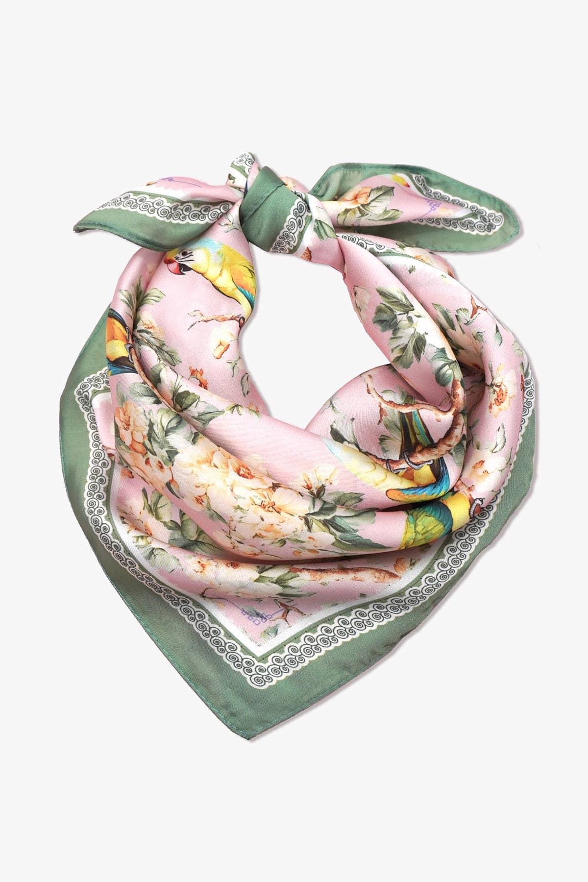 Vintage Floral Bird Print Silky Bandana Scarf