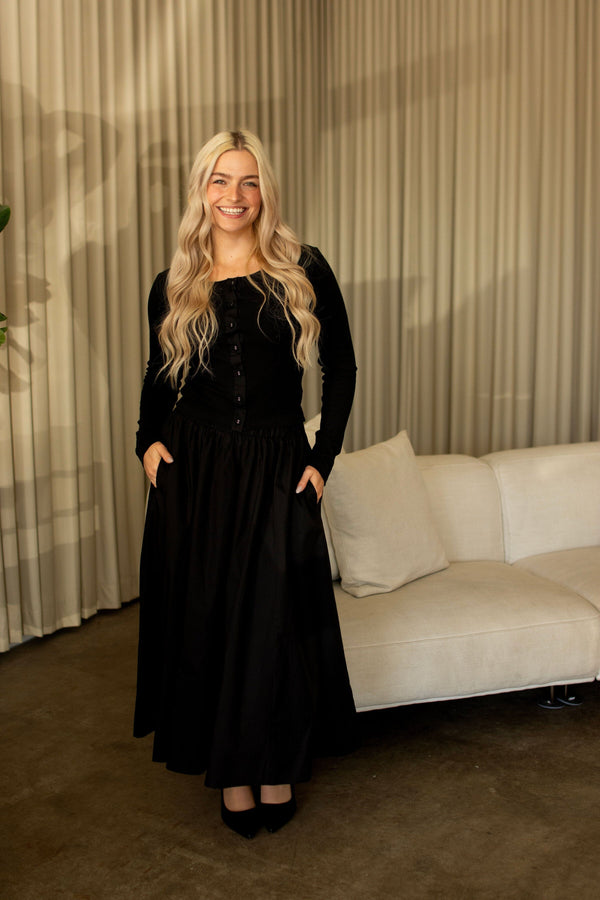 Black Flare Midi Skirt