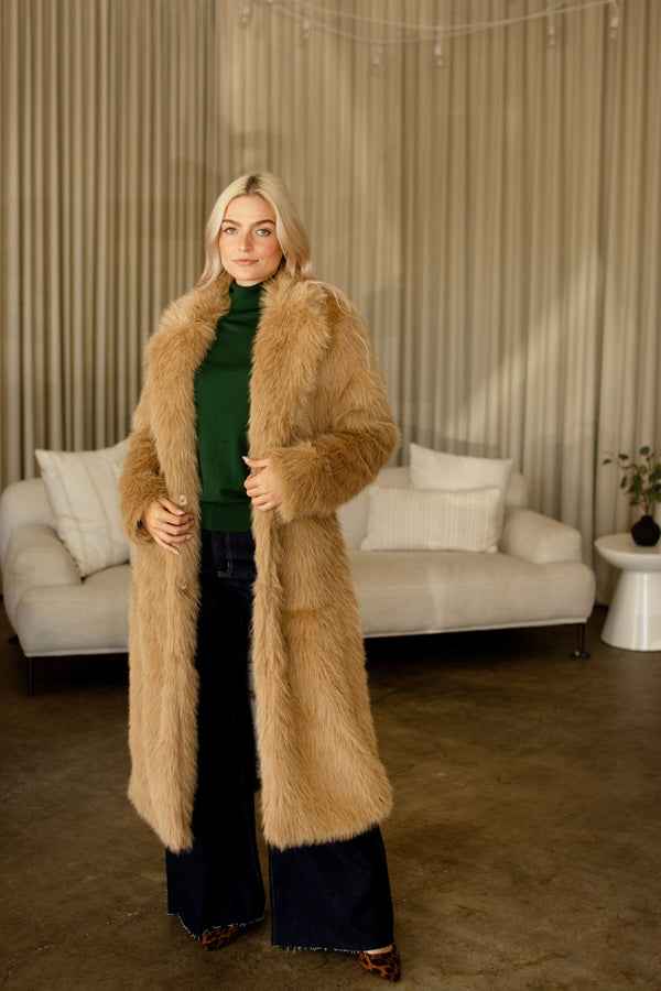 Camel Faux Fur Long Coat