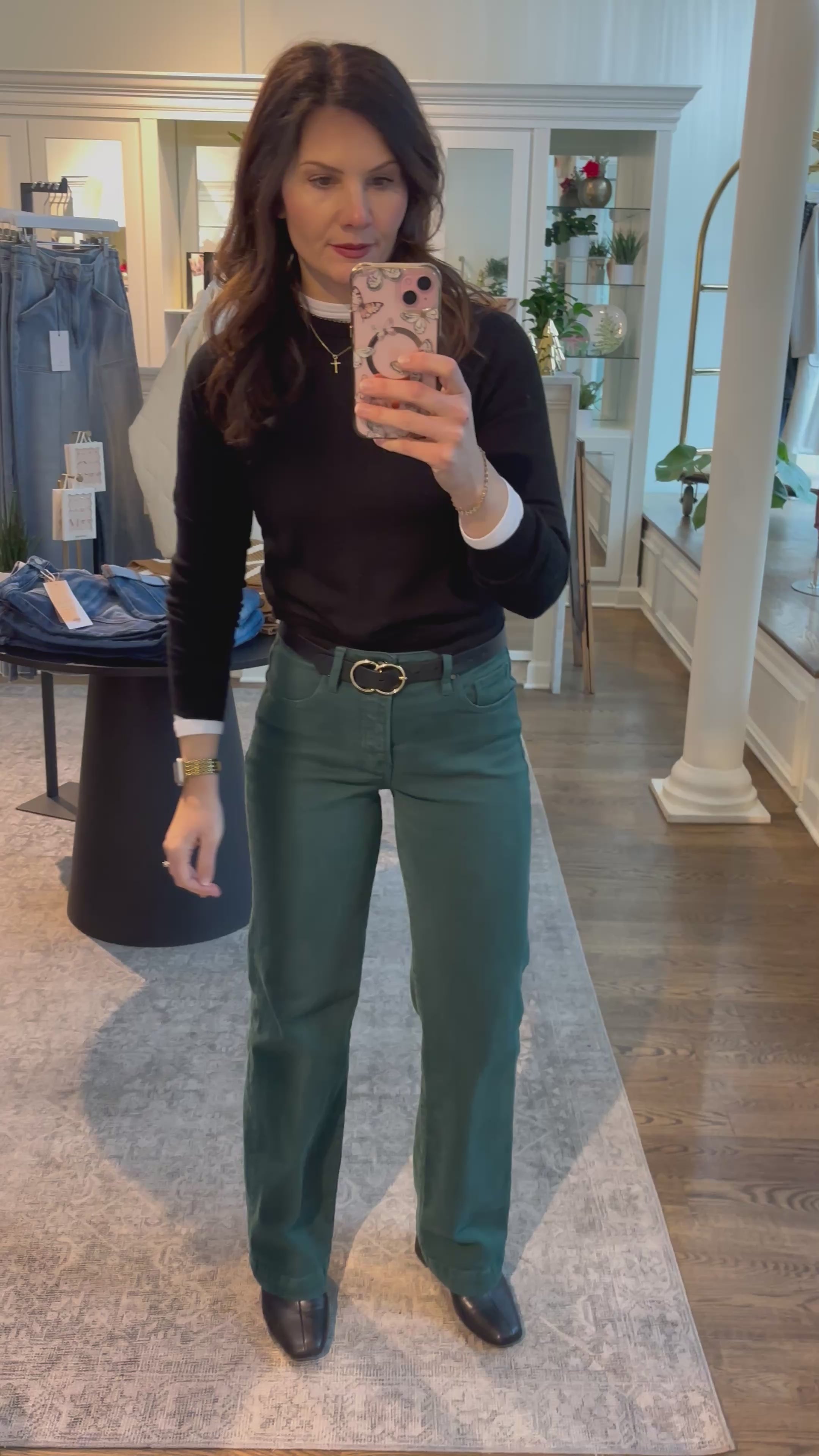 RISEN Tummy Control Hunter Green High Rise Straight Leg Jeans