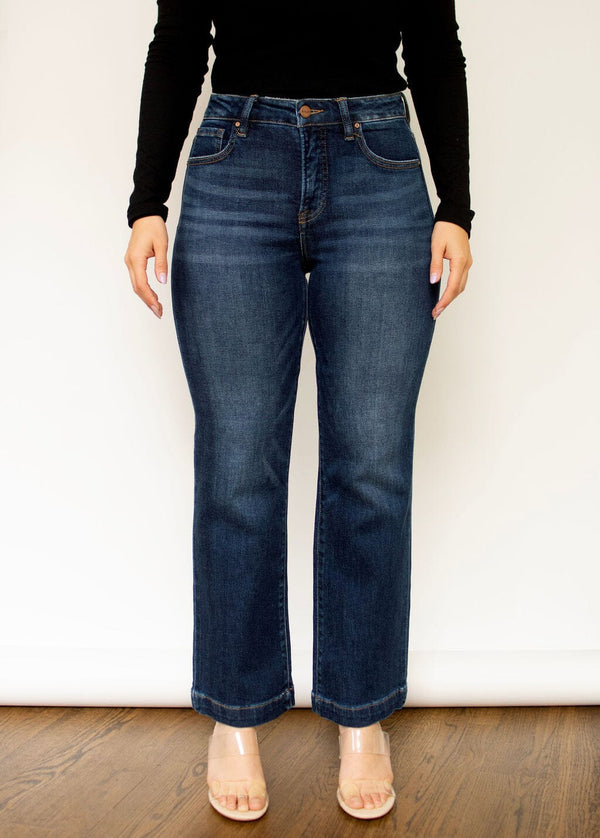 RISEN Dark Wash High Rise Crop Wide Jeans