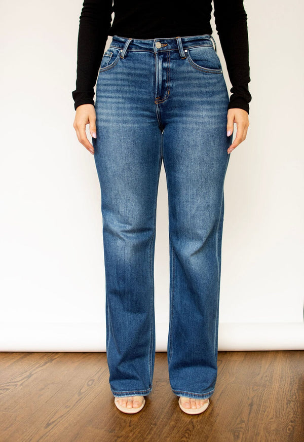 RISEN Dark Wash High Rise Straight Jeans