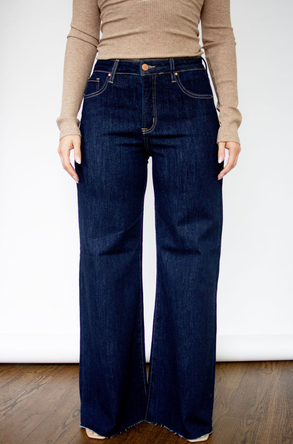 RISEN Tummy Control Dark Wash High Rise Palazzo Jeans